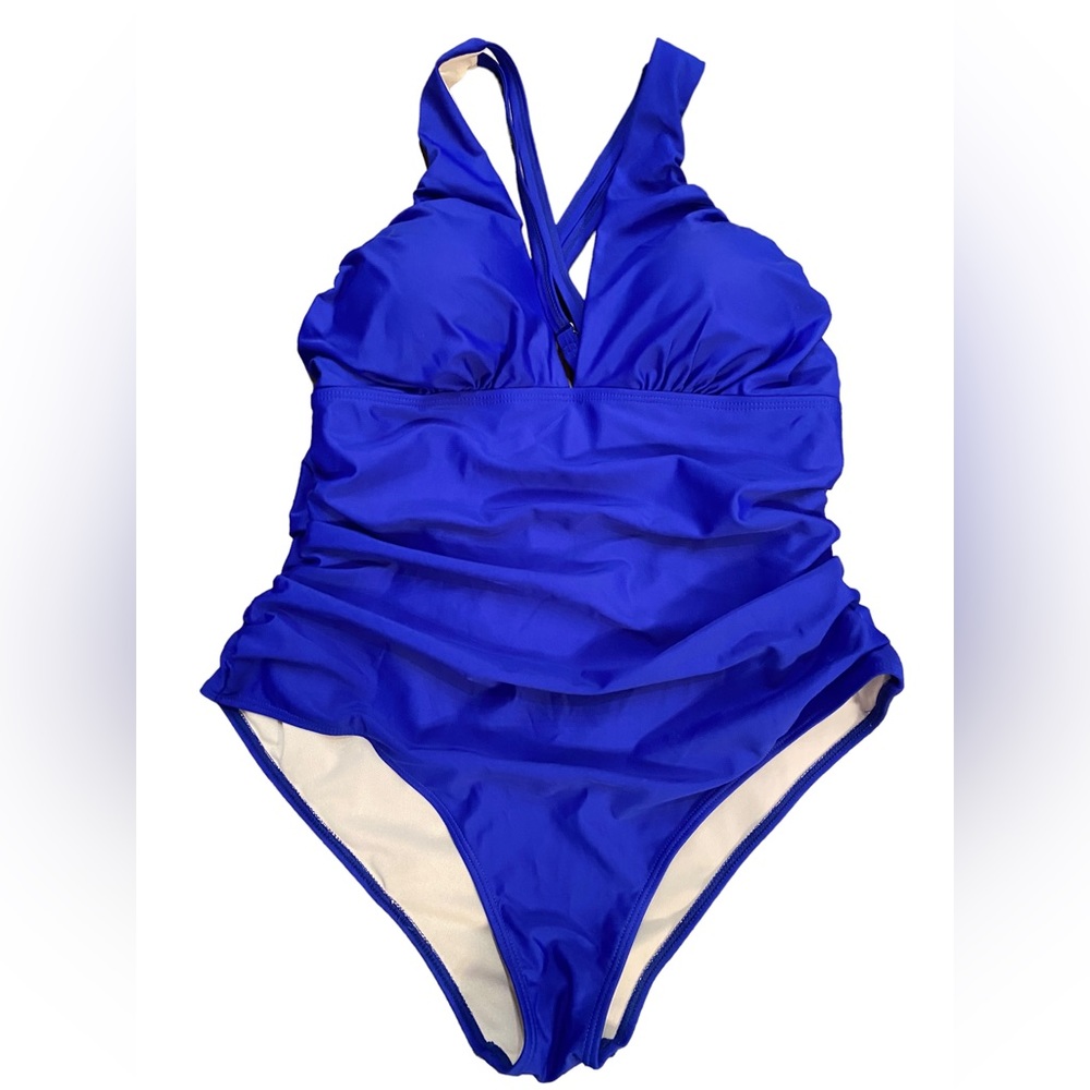 YOUDIAN modest Royal blue one piece swimsuit adjustable cross back straps XL NWT